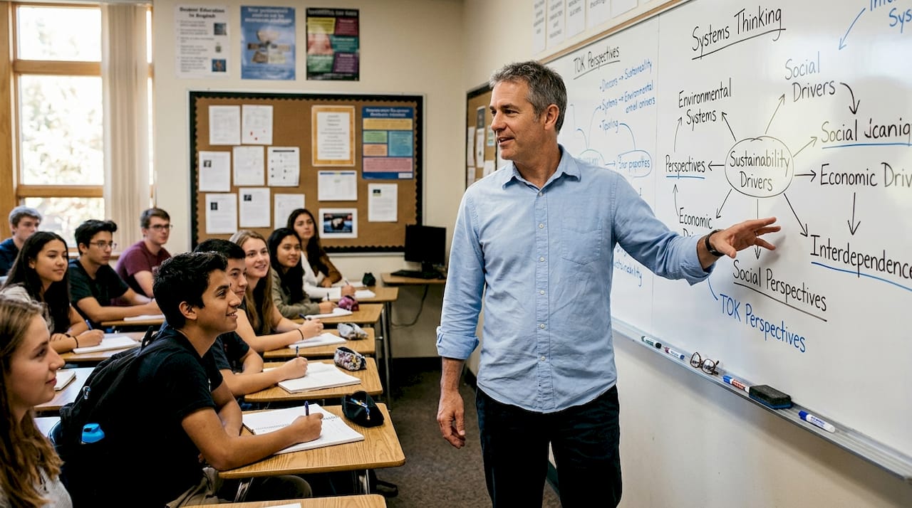 Teacher explaining systems concepts to students