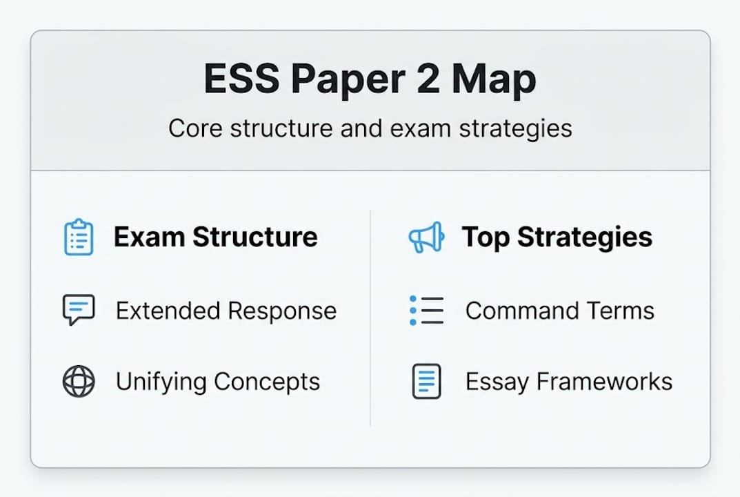 Infographic outlines ESS Paper 2 structure and tips