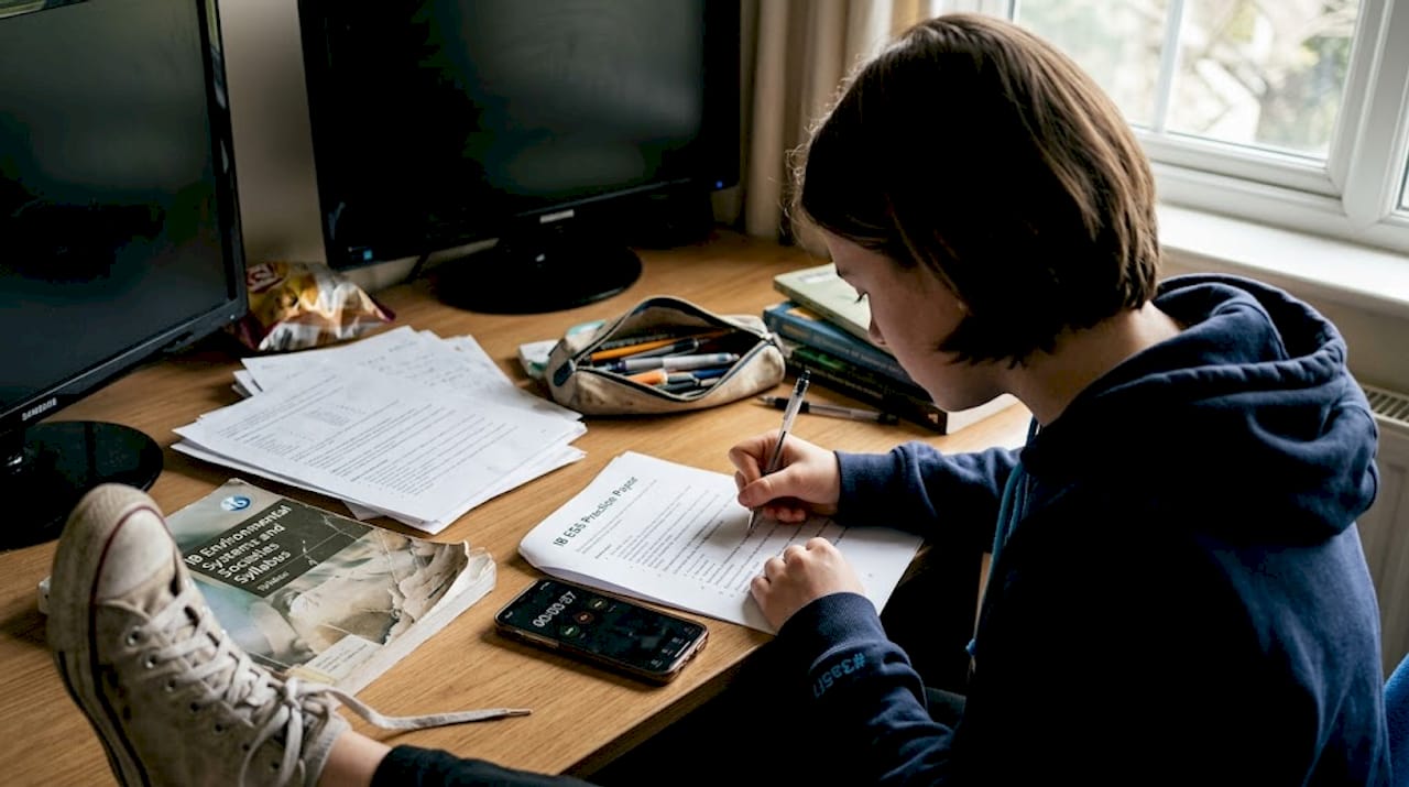 Student watching timer while practicing exam
