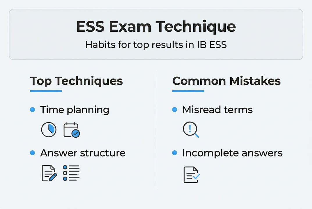 Infographic outlining ESS exam technique habits and mistakes
