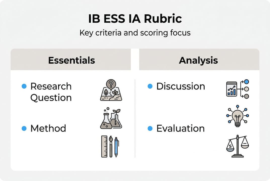 Infographic showing ESS IA rubric criteria and focus