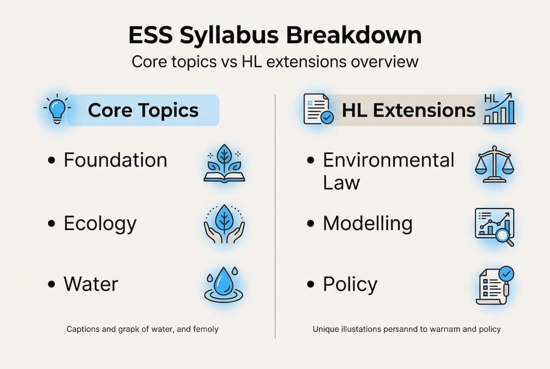 Infographic comparing ESS core and HL topics