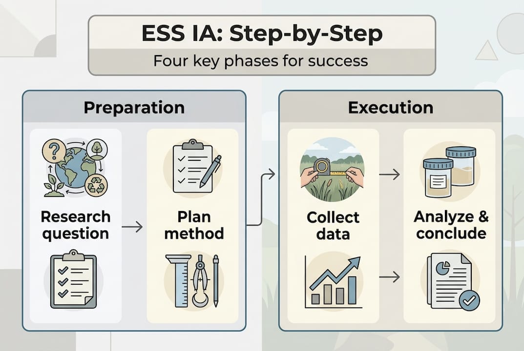 Infographic summarizes four steps of IB ESS IA