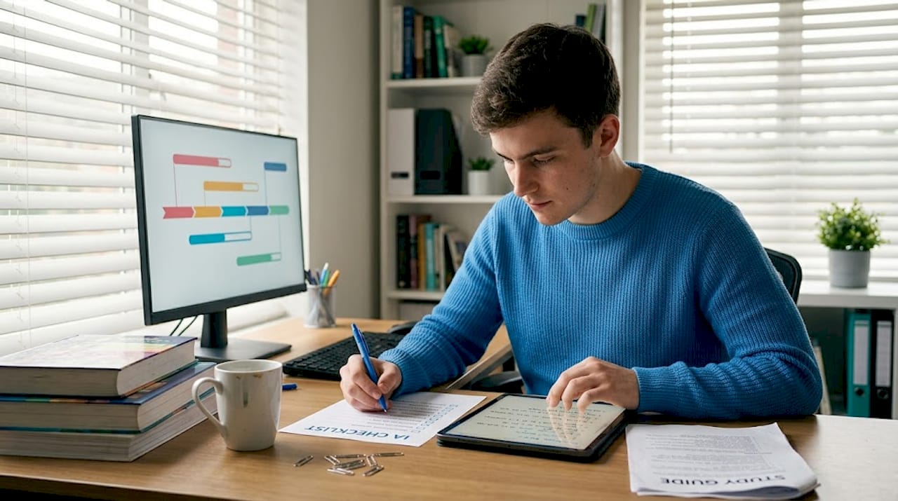 Student using step-by-step IA guide at home