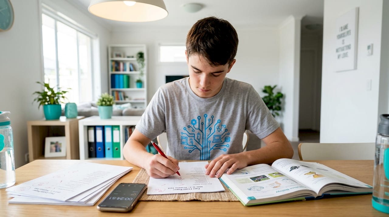 Student marking and reviewing exam answers