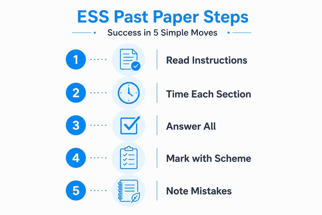 Infographic showing ESS past paper steps in order
