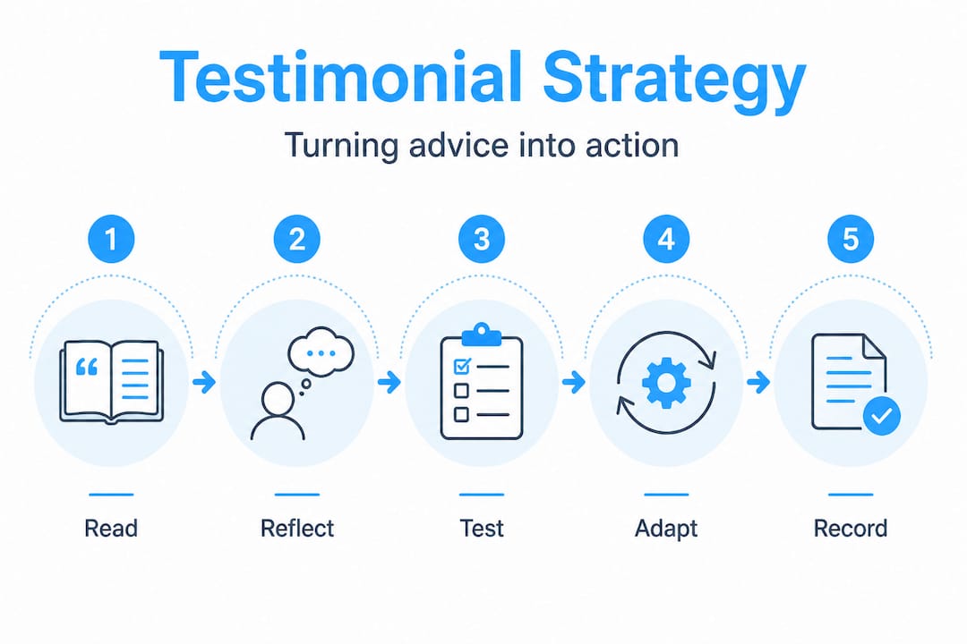 Infographic showing testimonial strategy steps
