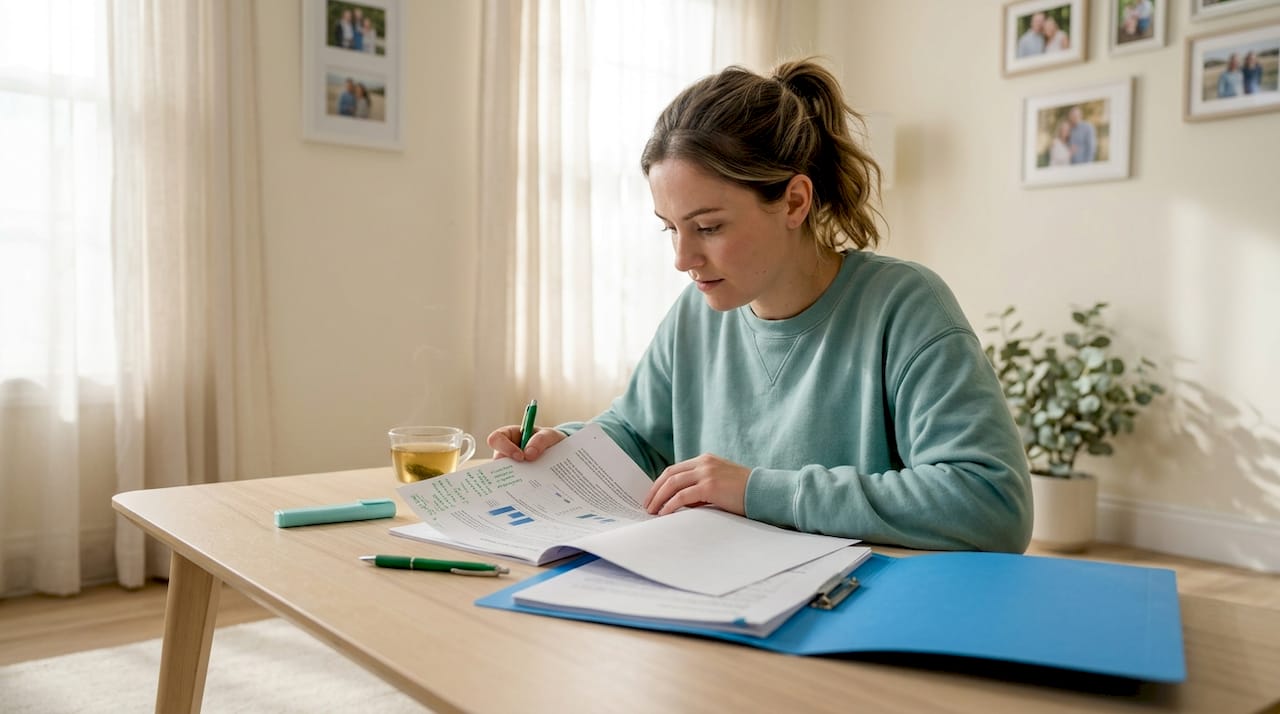 Woman reviewing annotated scientific report