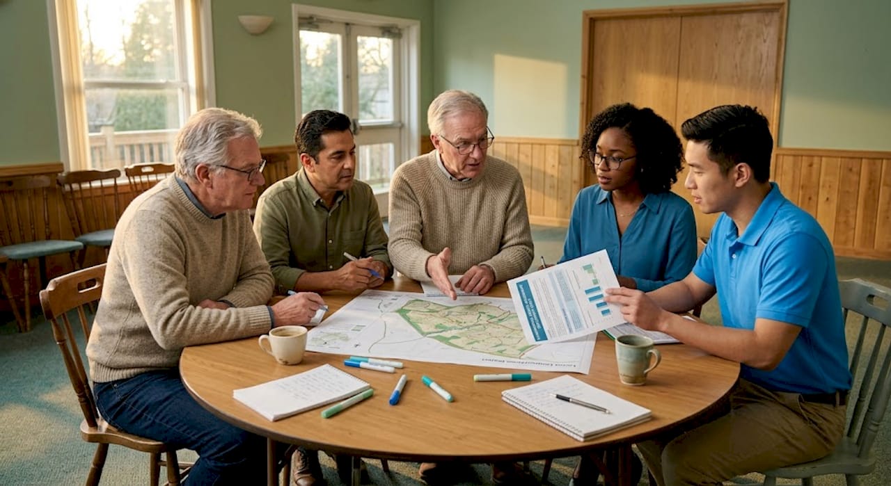 Community meeting discussing project environmental impacts