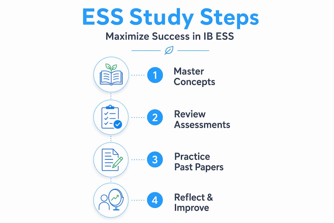 Infographic showing IB ESS study steps for success