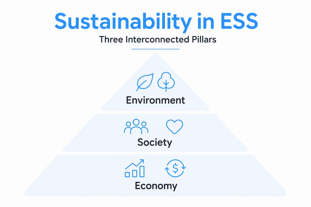 ESS sustainability hierarchy: environment, society, economy