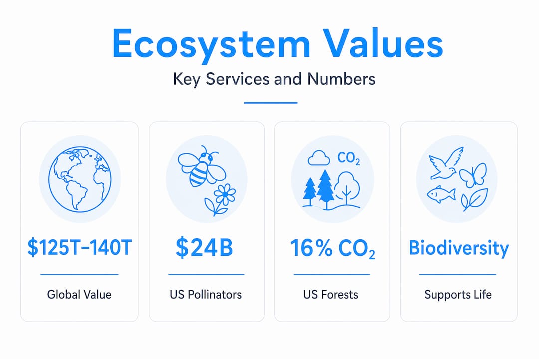 Infographic showing ecosystem service statistics and value