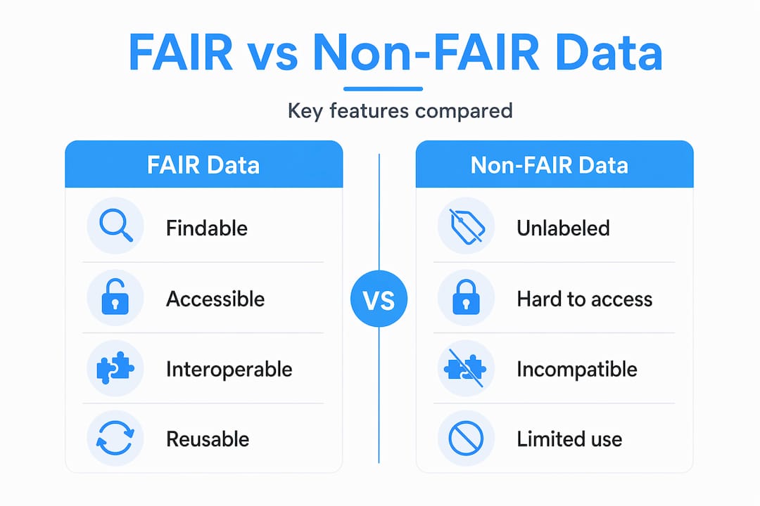 Infographic comparing FAIR and Non-FAIR data