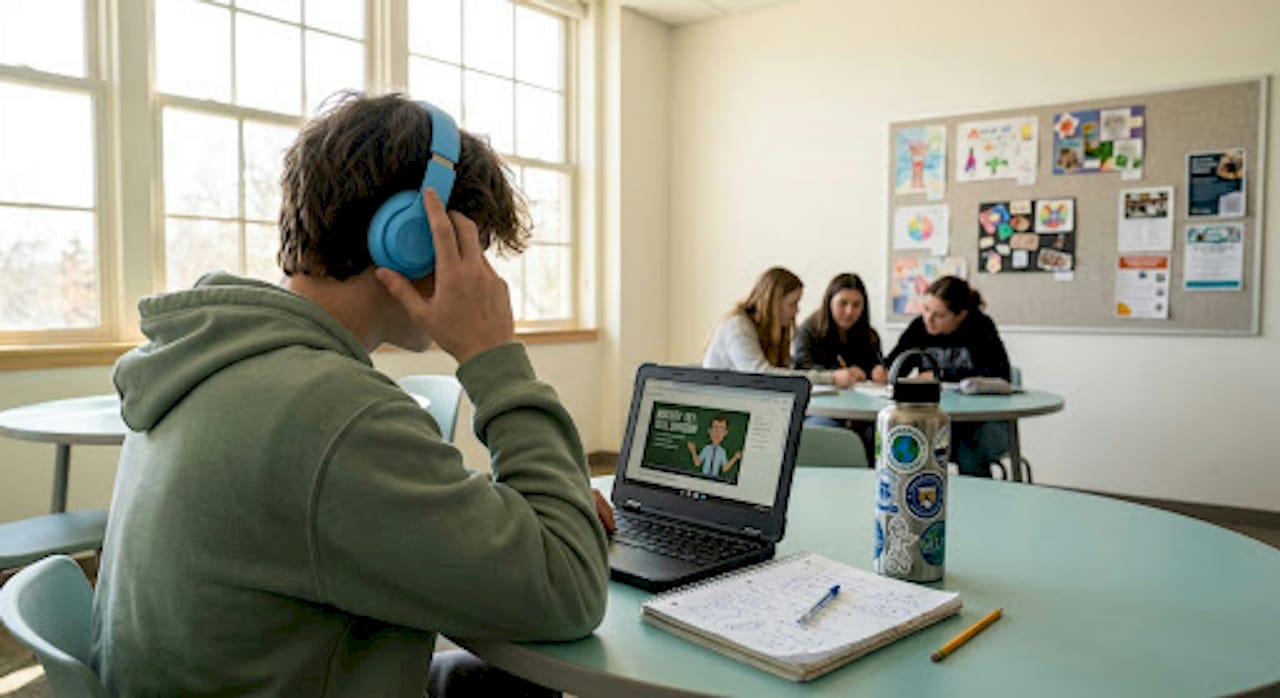 Student uses laptop for flexible lesson