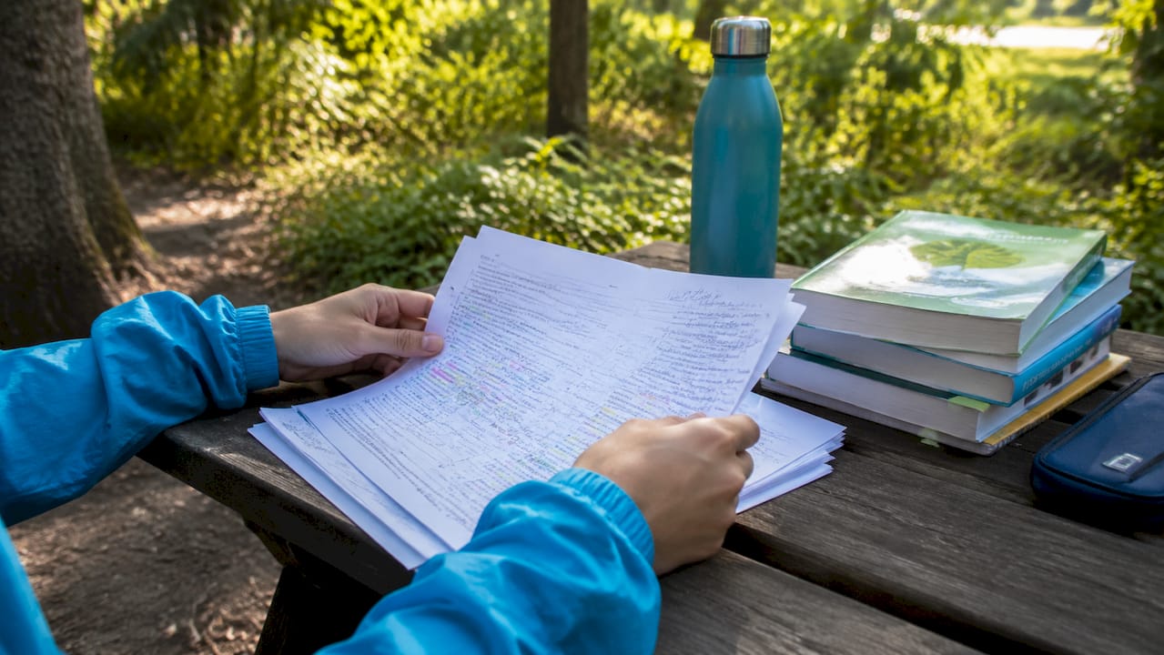 Hands reviewing annotated ESS report draft