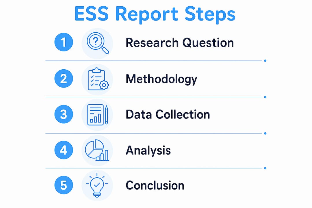 Infographic illustrating ESS practical report steps