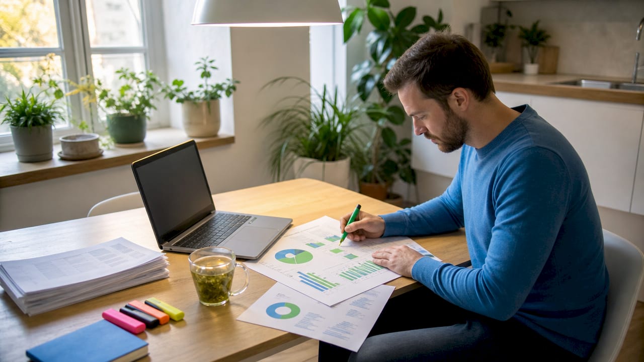 Analyst calculating carbon footprint data