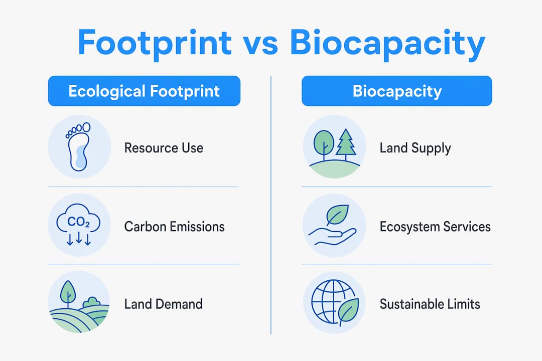 Infographic comparing ecological footprint and biocapacity