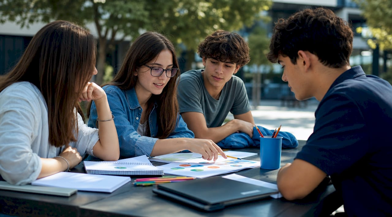 High school students giving peer feedback