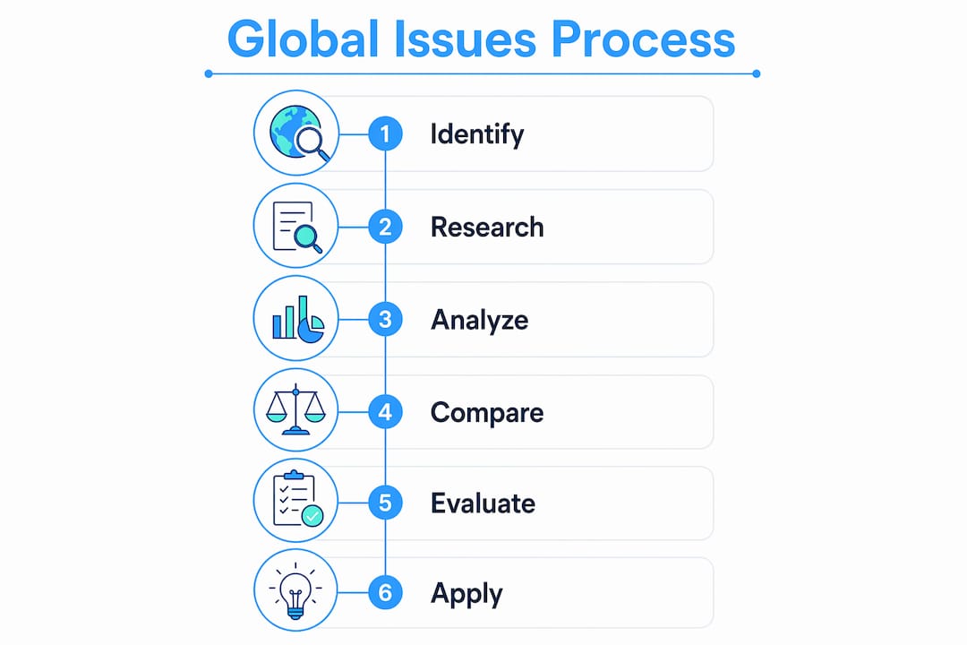 Infographic showing stages of global issues analysis