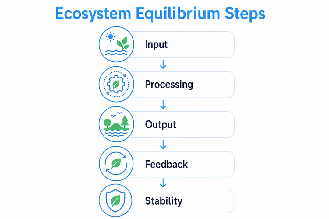 Infographic illustrating steps of ecosystem equilibrium