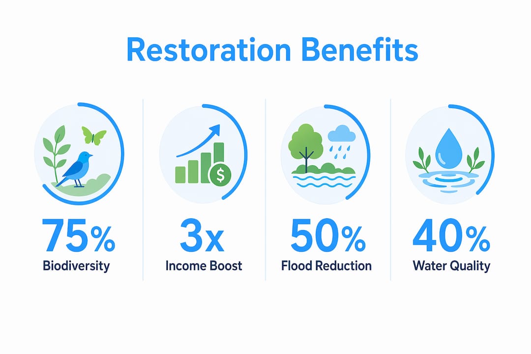 Infographic showing key ecological restoration benefits
