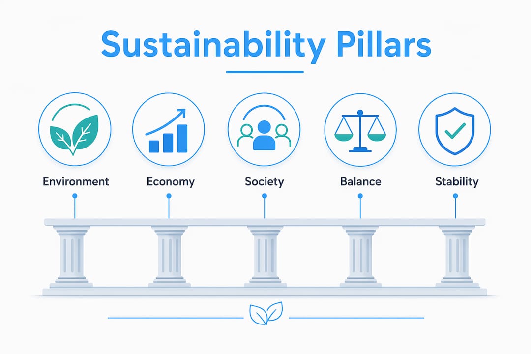Infographic illustrating the hierarchy of sustainability pillars