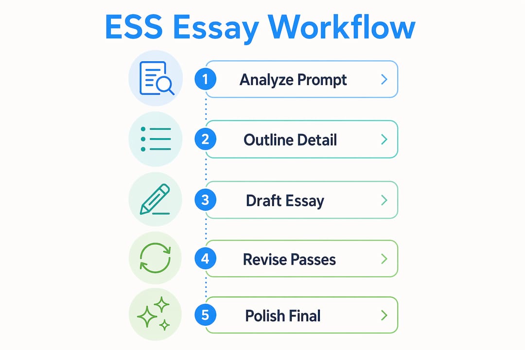 Infographic showing ESS essay writing workflow steps