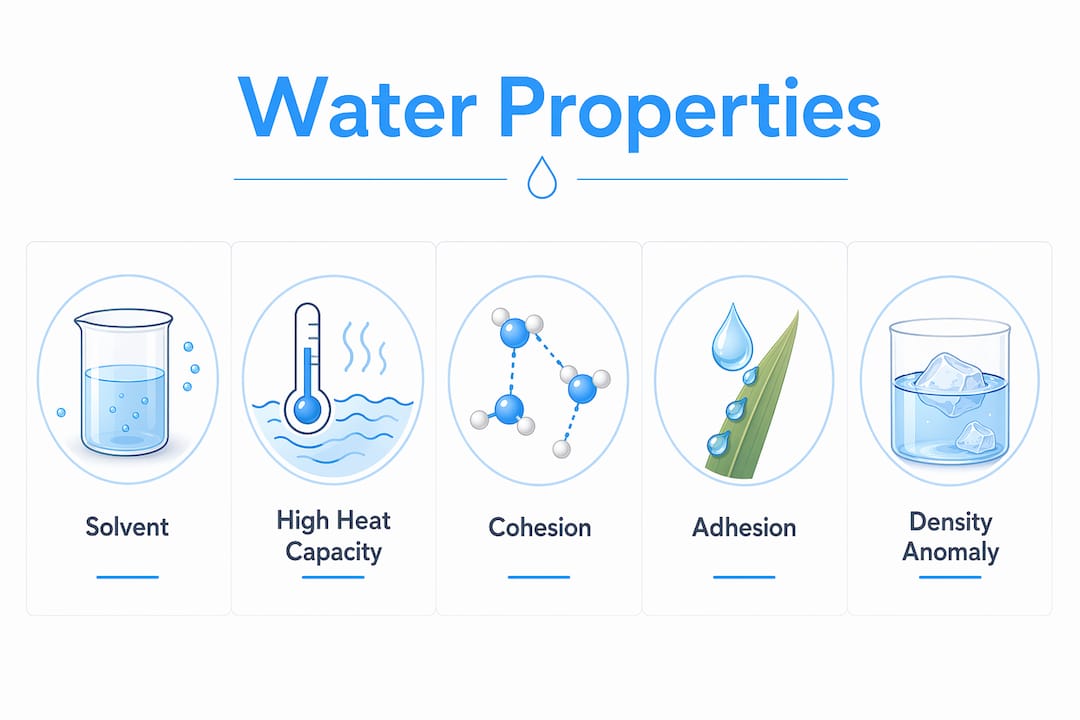 Infographic summarizing water properties in ESS