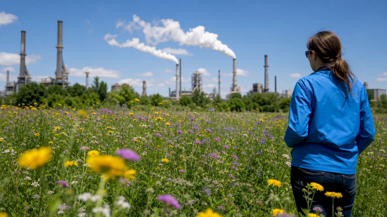 Industrial smokestacks emitting greenhouse gases