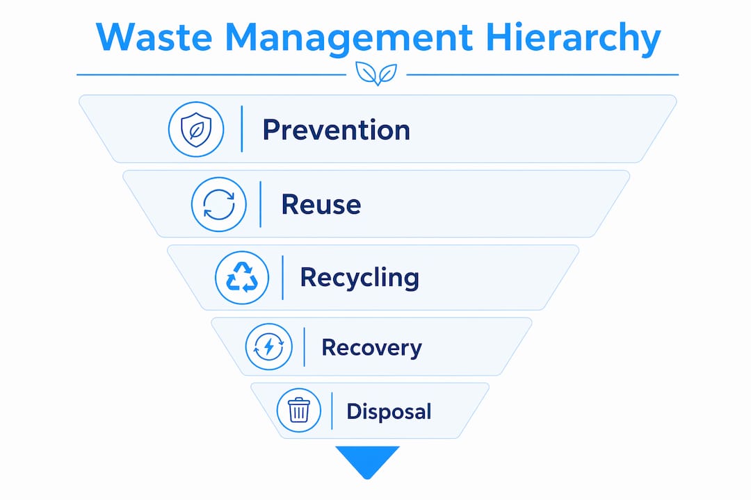 Infographic illustrating the waste management hierarchy tiers