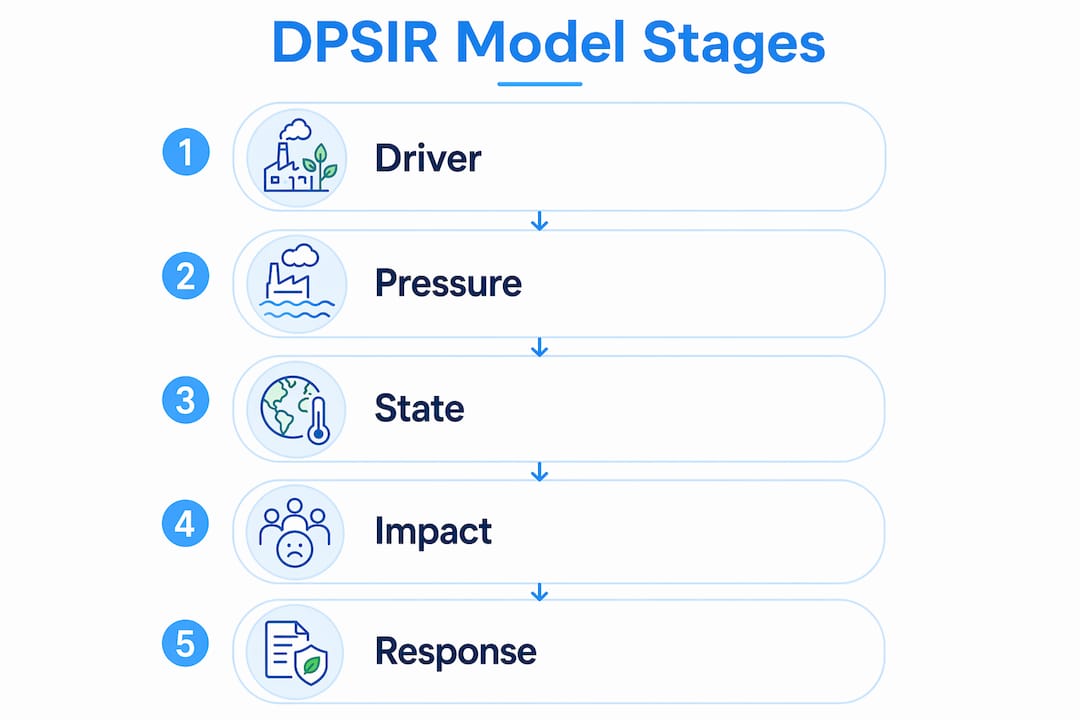 Vertical flow infographic of DPSIR model stages