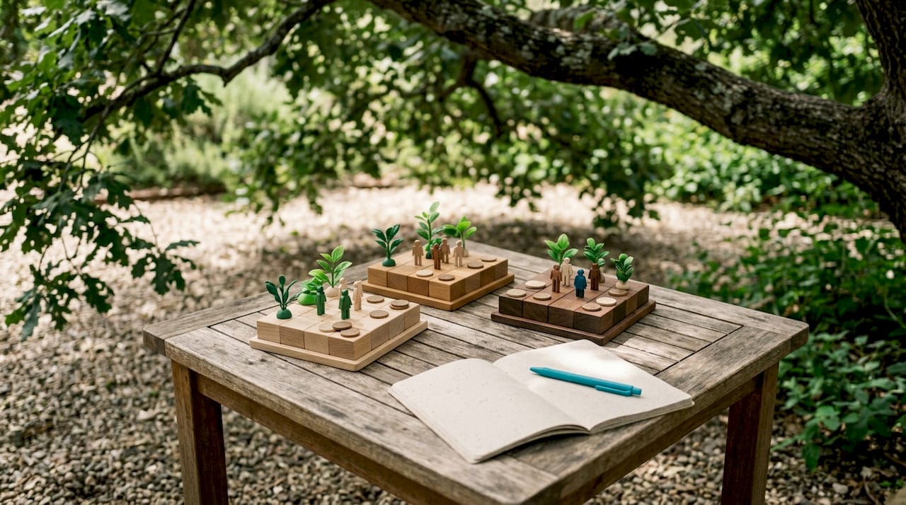 Triangle of blocks representing sustainability pillars