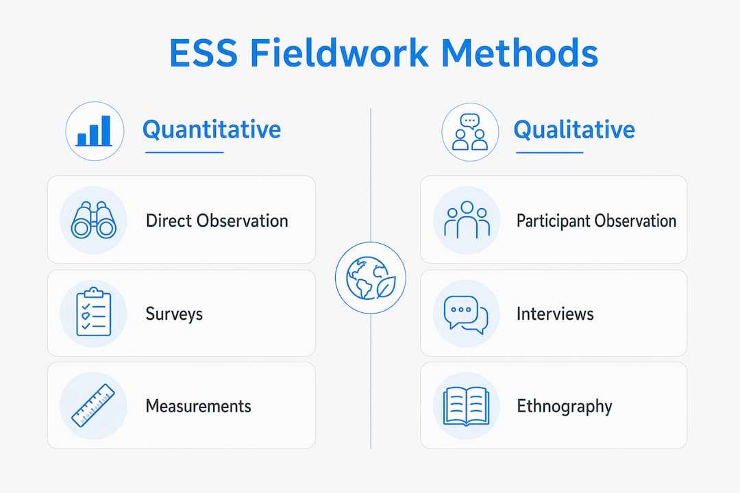 Infographic comparing quantitative and qualitative ESS fieldwork methods