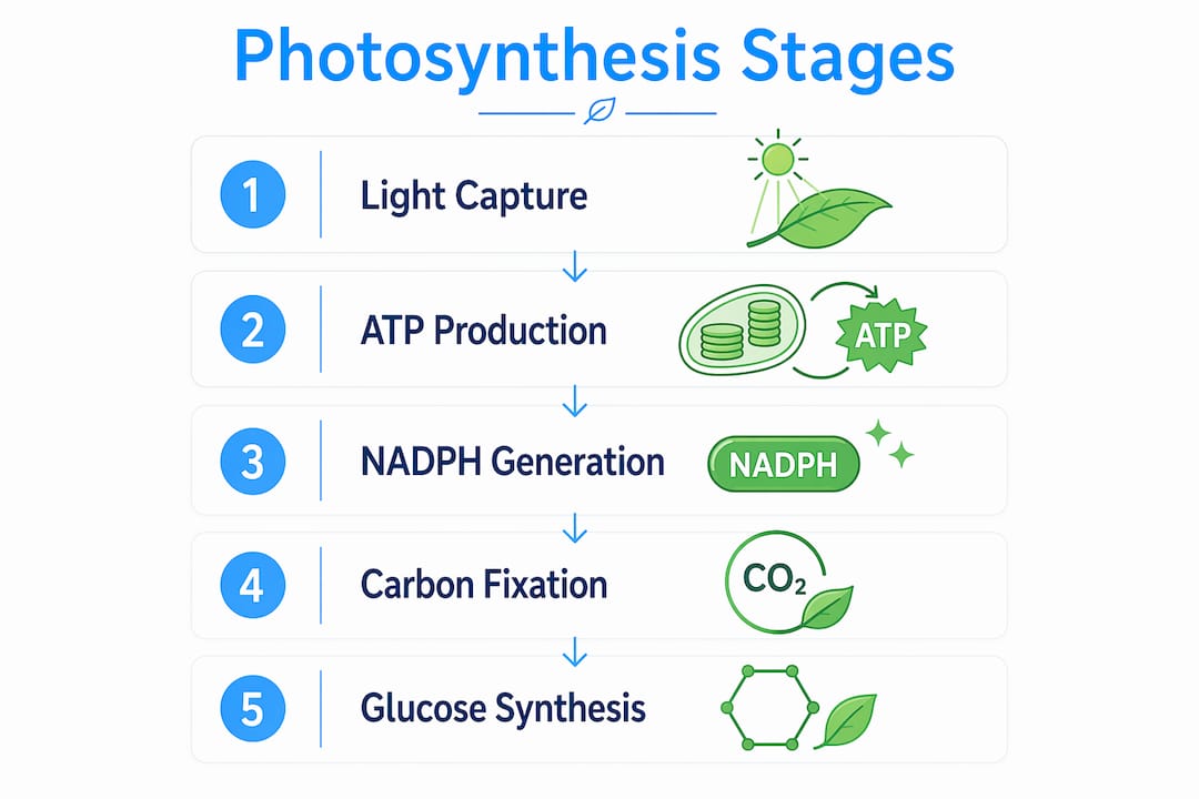 Infographic illustrating photosynthesis process stages