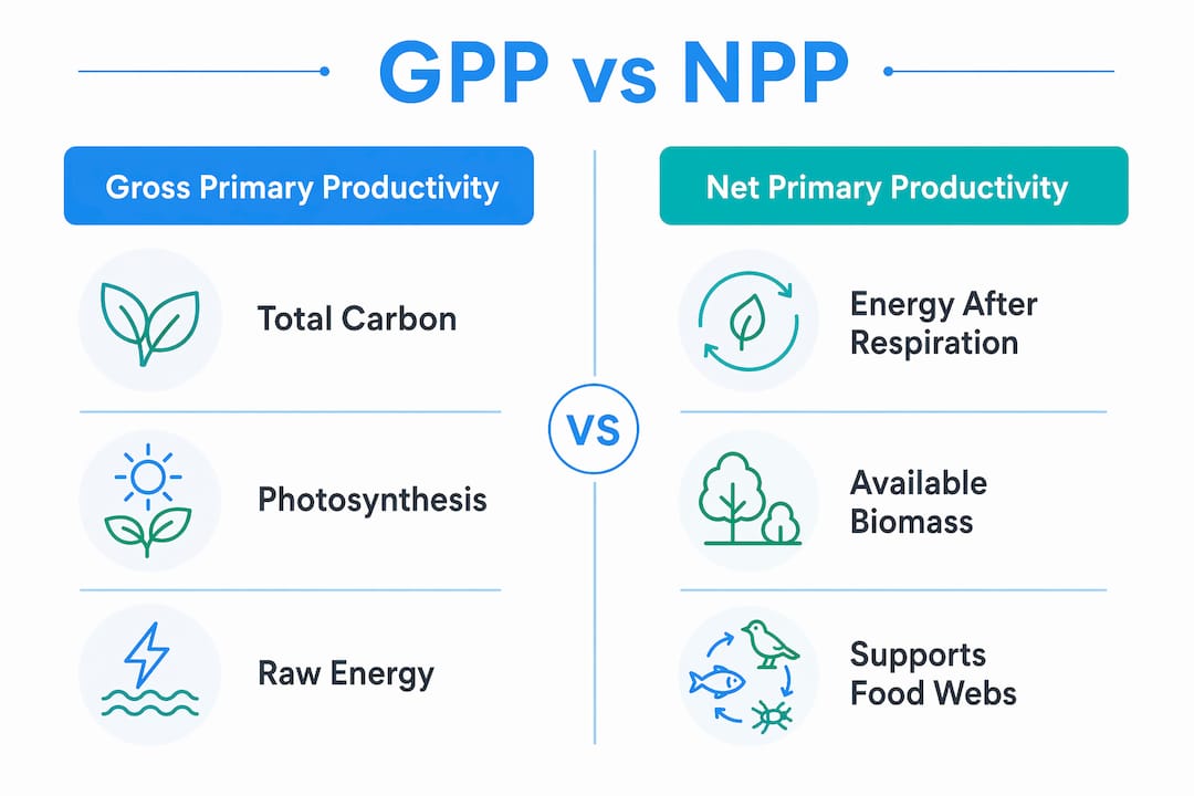 Infographic comparing GPP and NPP productivity