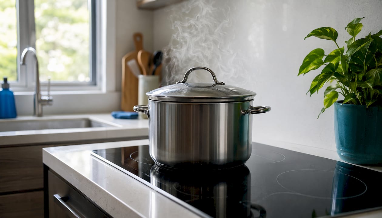 Sealed pot on stove illustrating closed system