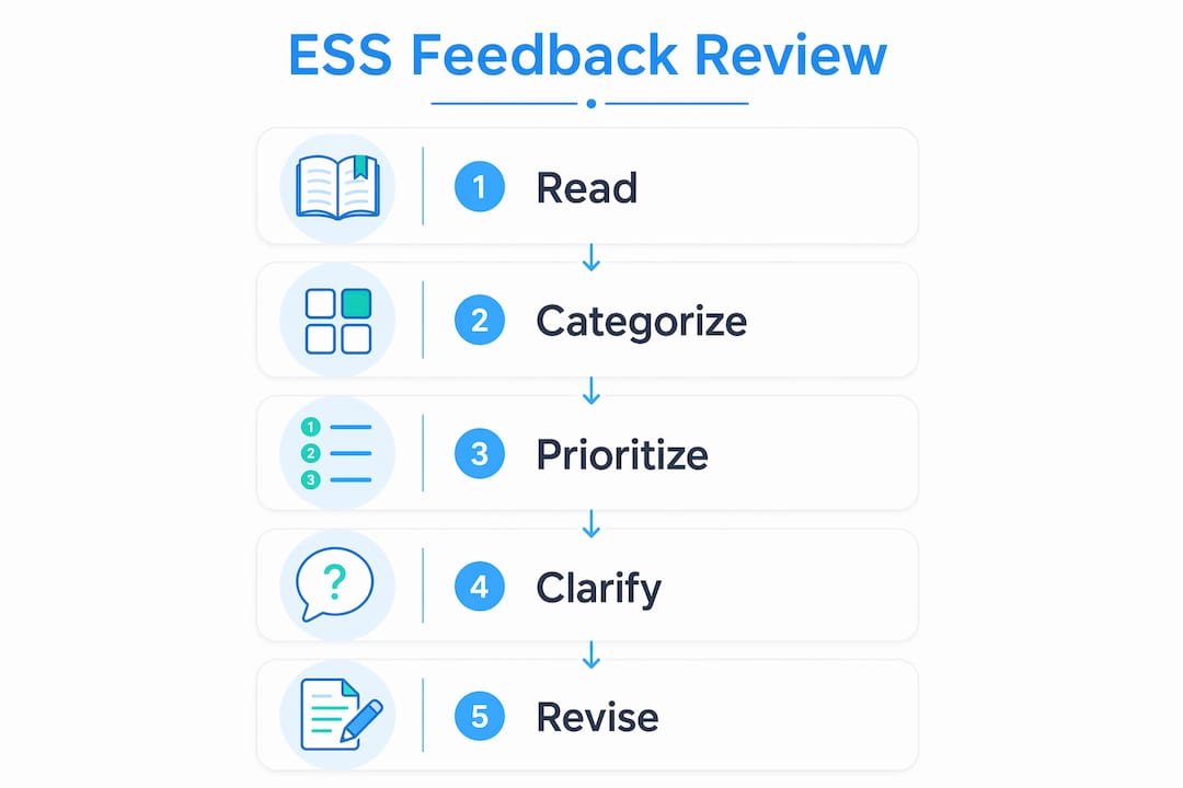 Infographic showing ESS feedback review steps