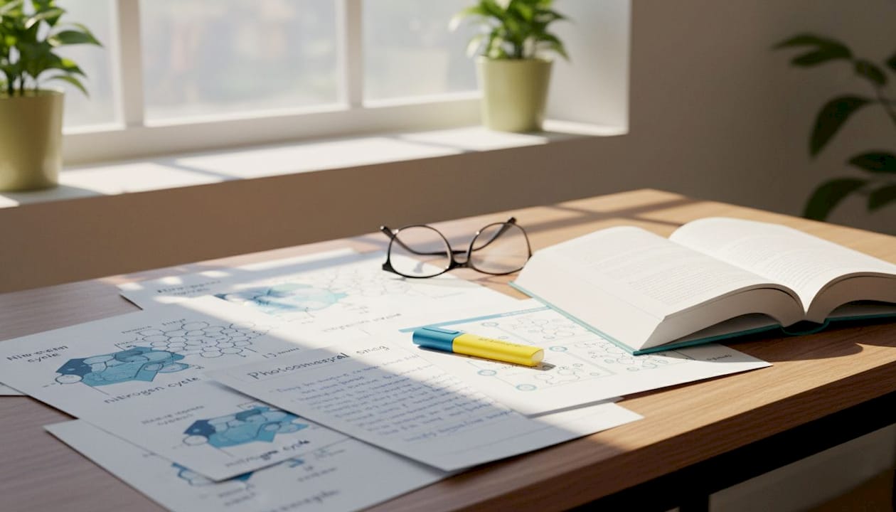 Overhead of study materials with environmental diagrams