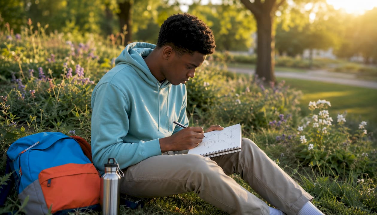 Student sketching population growth loop