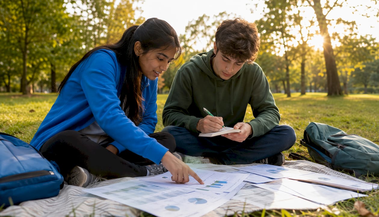 Students reviewing environmental baseline data