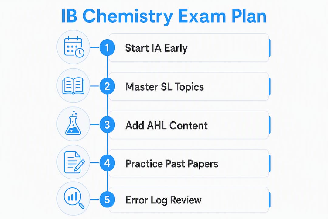 Infographic showing IB Chemistry exam preparation steps
