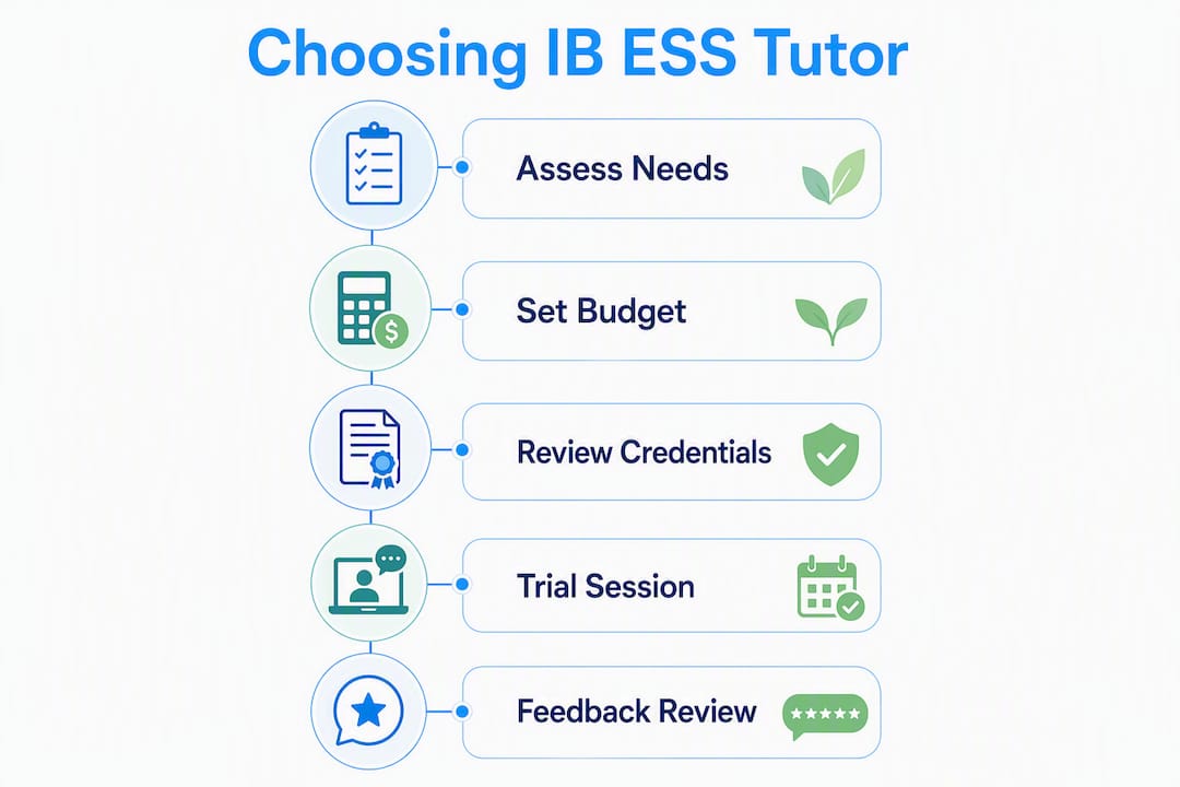 Infographic illustrating steps to choose best IB ESS tutor