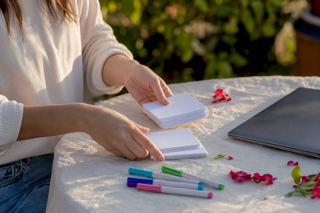 Tutor arranging lesson materials