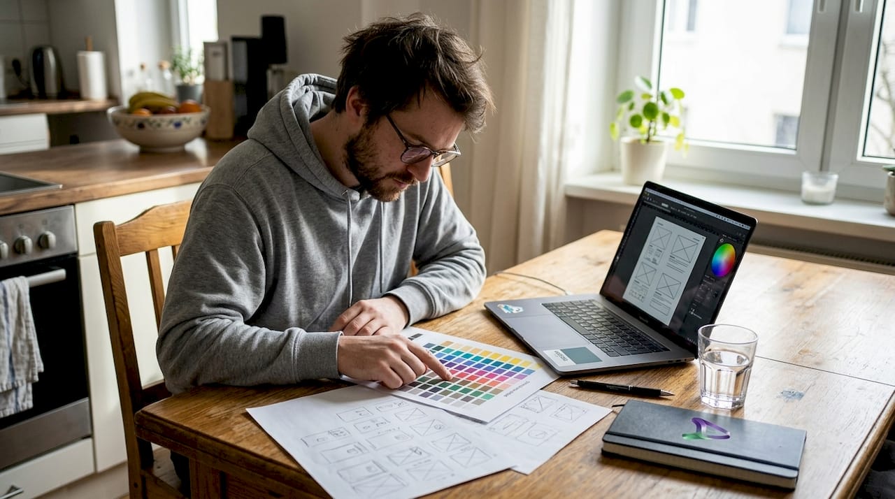 Designer reviewing color palette for thumbnail