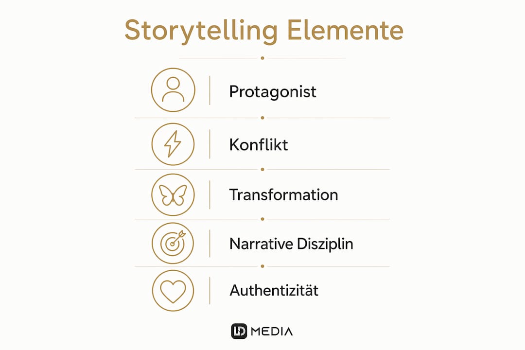 Infografik: Die wichtigsten Storytelling-Bausteine im Marketing auf einen Blick