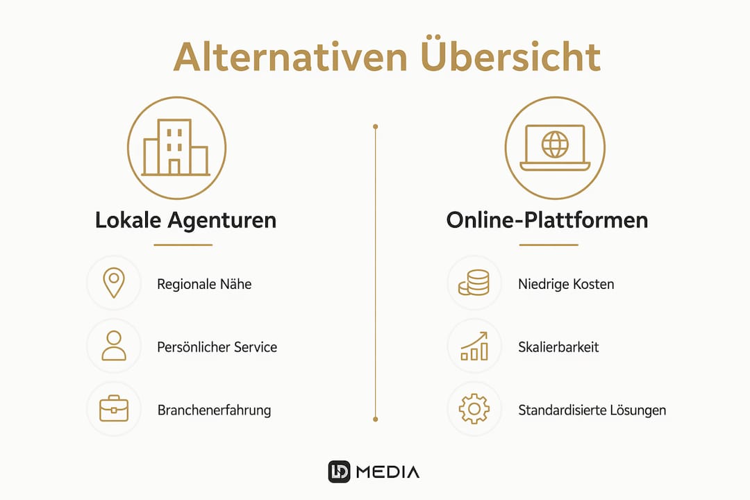 Übersichtliche Infografik zum Vergleich verschiedener Anbieterarten