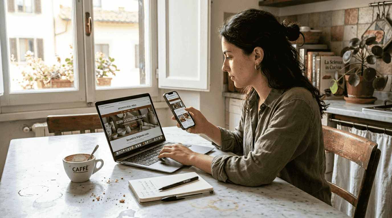 Sto controllando come si vede la homepage su smartphone e computer per assicurarmi che sia davvero responsive.