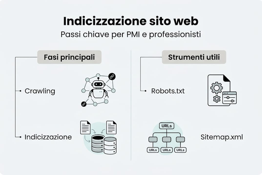 Infografica: tutte le fasi e gli strumenti per l’indicizzazione di un sito web