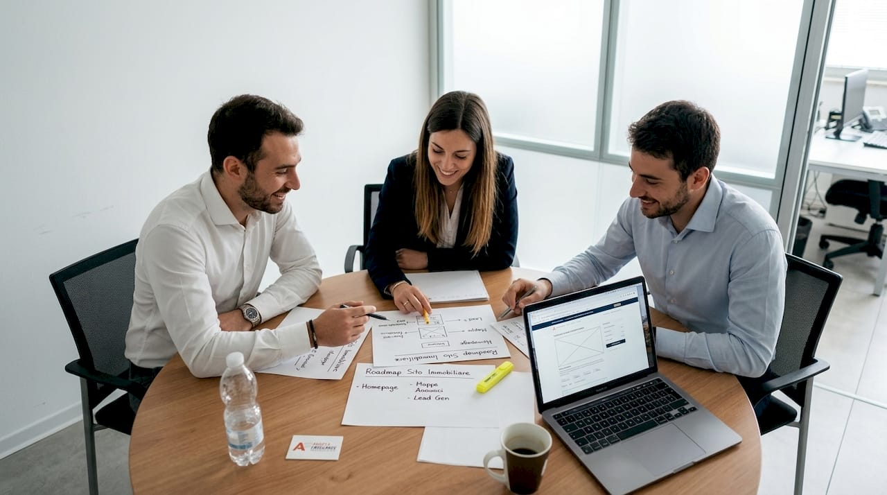 Il team sta definendo la strategia per lo sviluppo del nuovo portale immobiliare.